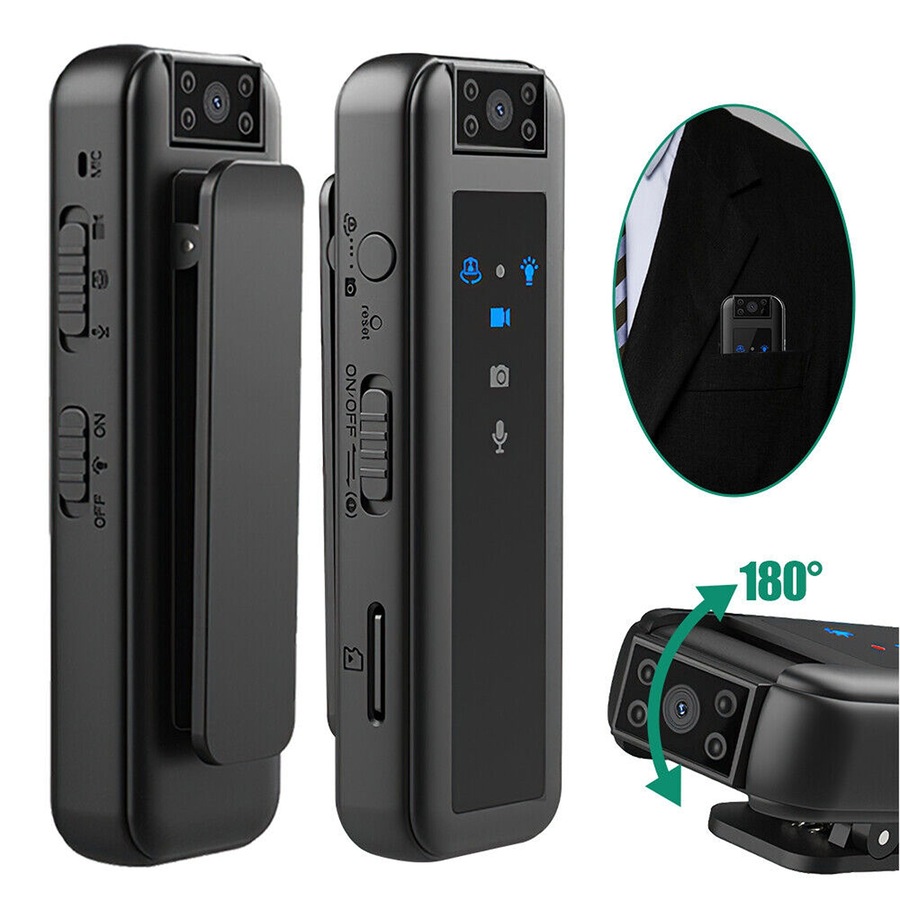 Mini Clip Camera Video Audio Recorder HD Infrared Night Vision 180 Degree Rotate - 1080P