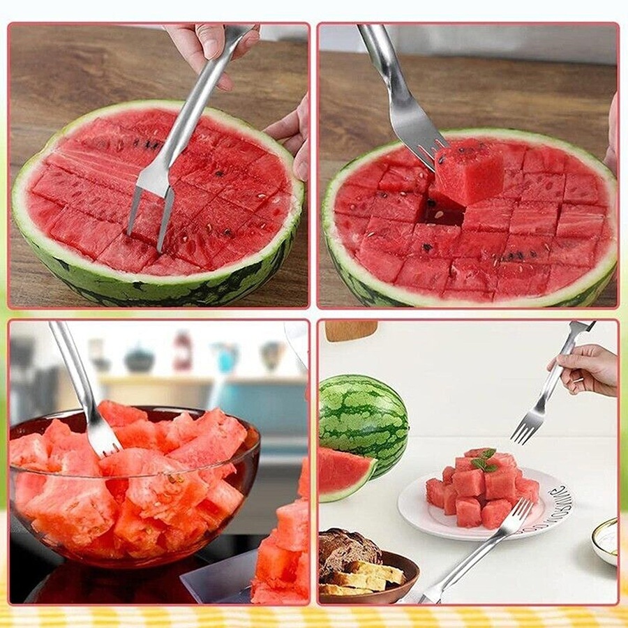 Multifunctional Watermelon Fork Slicer Cutter Stainless Steel Fruit Fork Tools