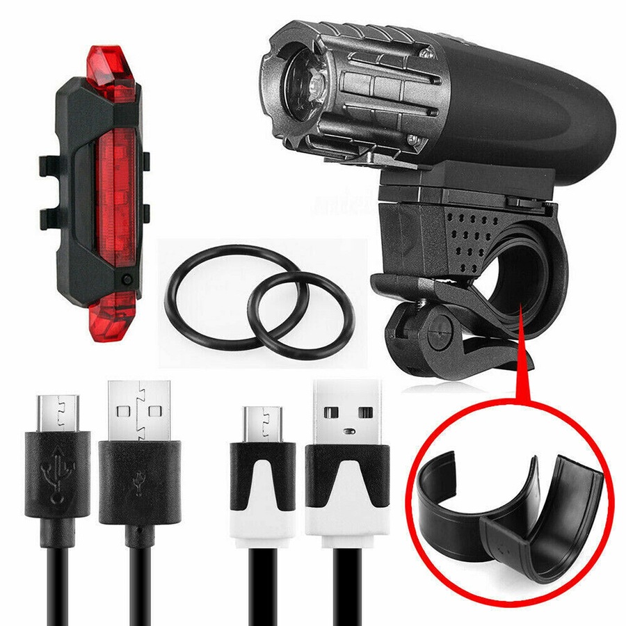 Rechargeable LED Bike Light USB Waterproof Cycle Front Rear Bicycle Headlight