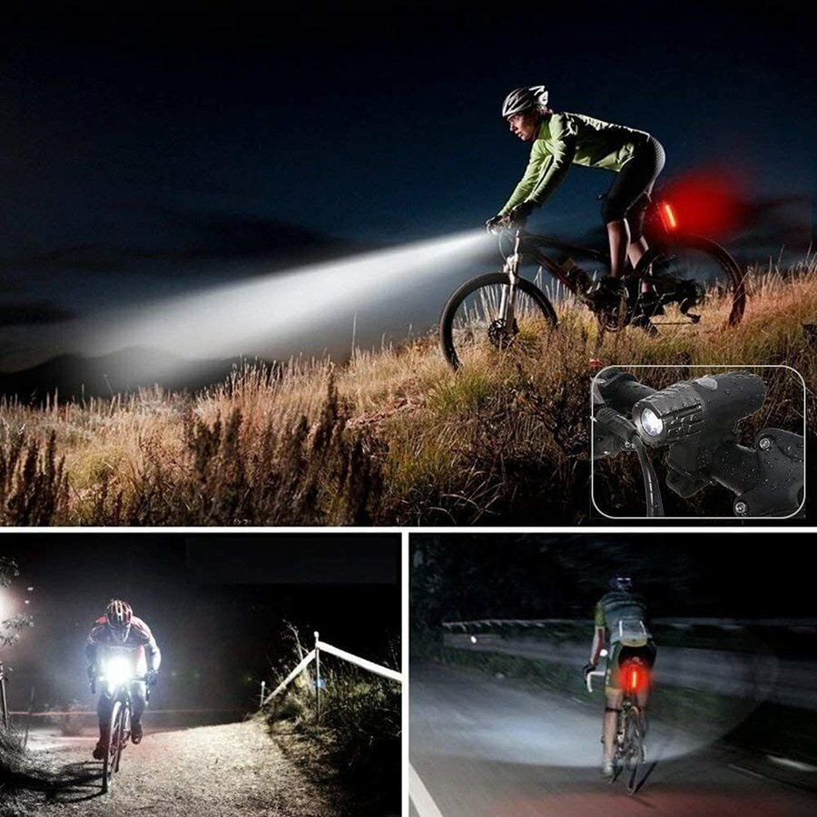 Rechargeable LED Bike Light USB Waterproof Cycle Front Rear Bicycle Headlight