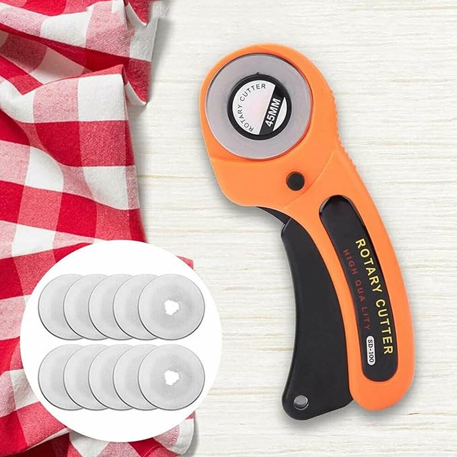Rotary Cutter Professional Quilting Roller Fabric Cutting Tool And 10pcs Blades