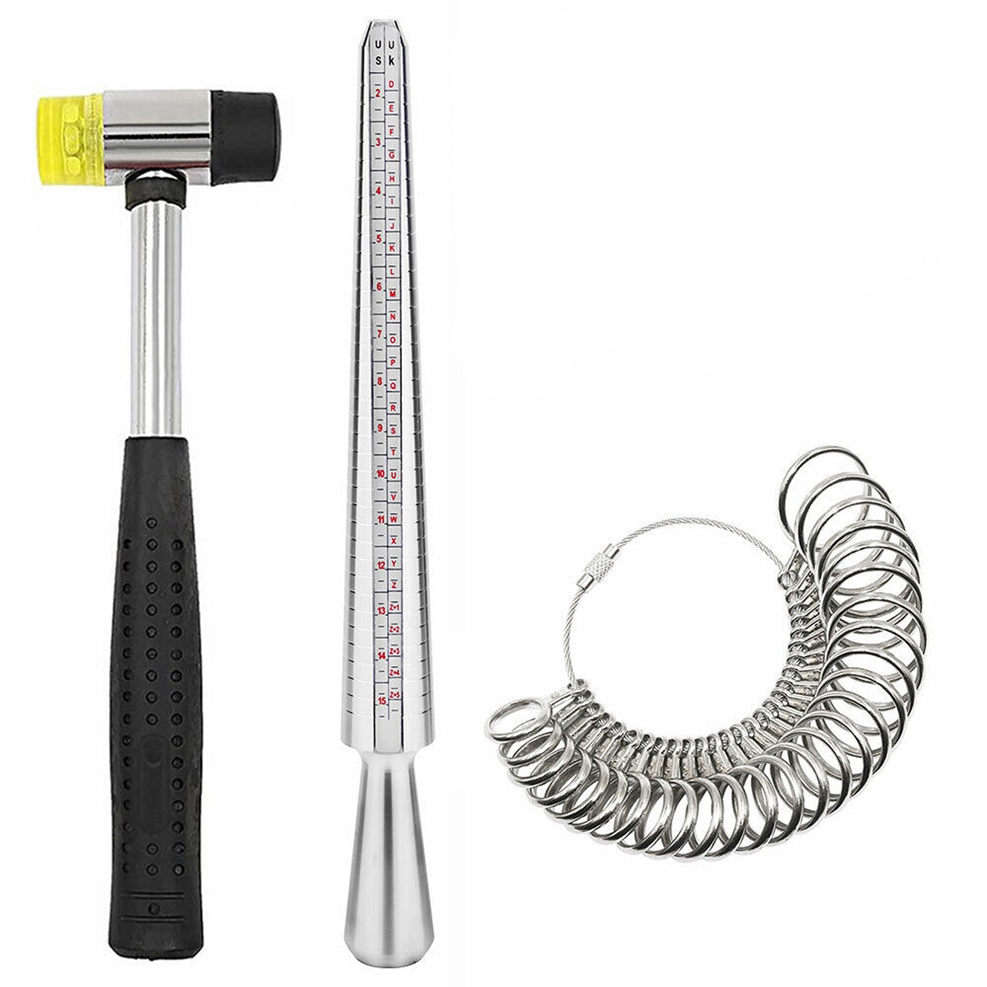 Silver Ring Sizer Gauge Tool Finger Size Measuring Stick Metal Rings Mandrel Kit