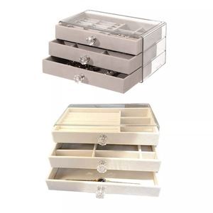 Three Layer Flannel Jewelry Storage Box Dustproof Drawer Organizer for Earrings