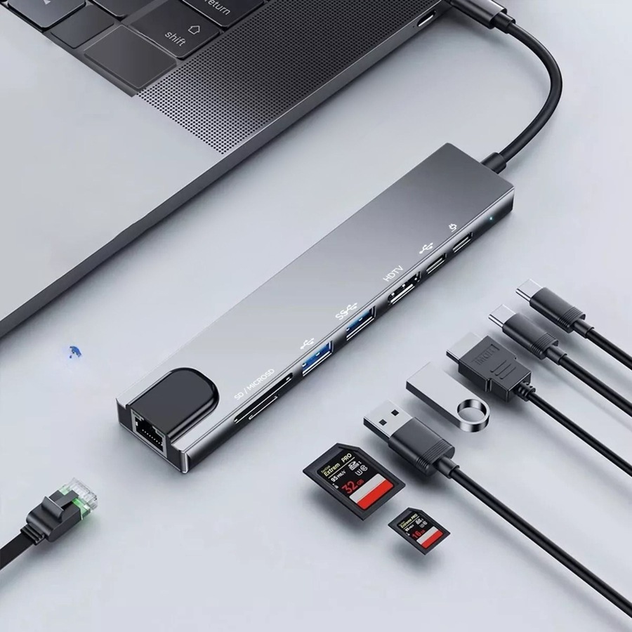 USB C Hub 8 in 1 USB C to HDMI Multiport Dongle Adapter 4K HDMI 3 USB 3.0 Ports