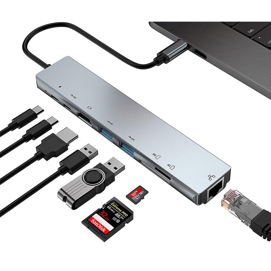 USB-C Hub Type-C Multiport Card Reader Adapter 4K HDMI For MacBook Pro - 8 in 1
