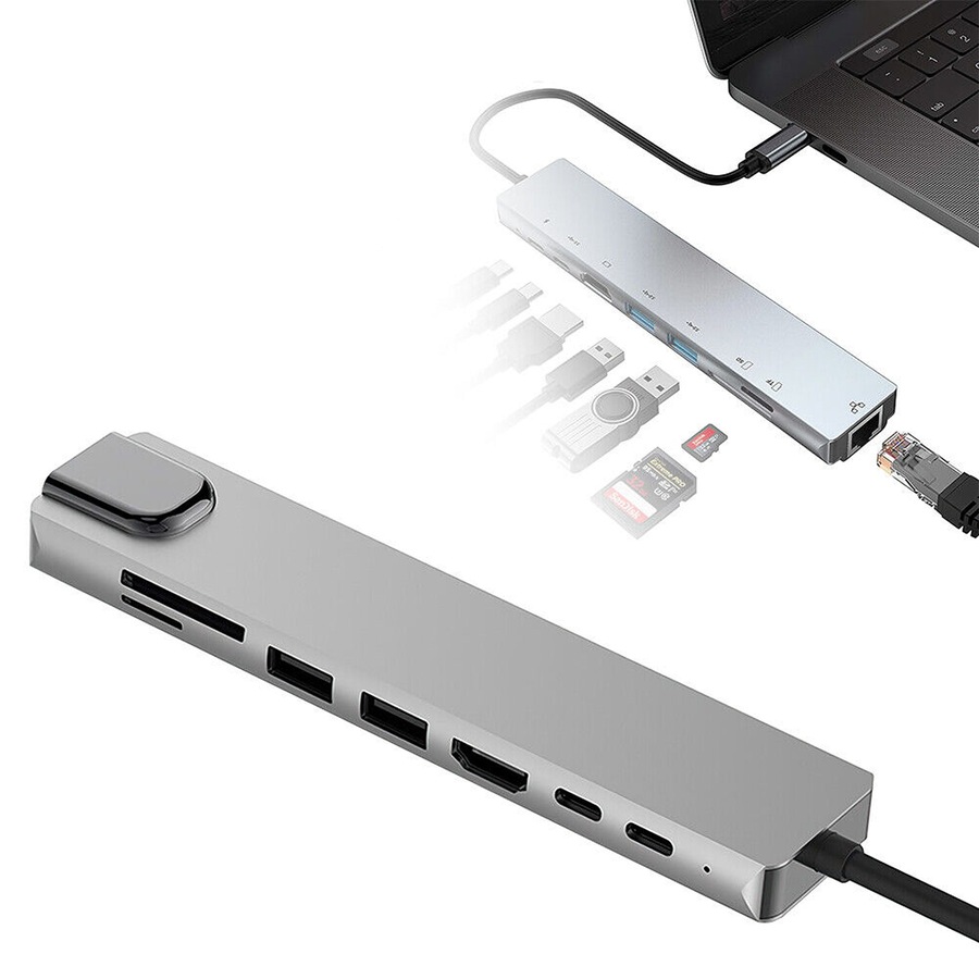 USB-C Hub Type-C Multiport Card Reader Adapter 4K HDMI For MacBook Pro - 8 in 1