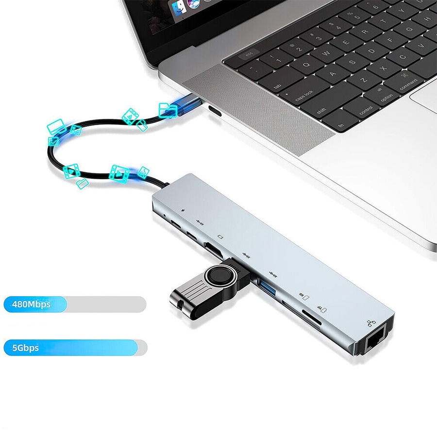 USB-C Hub Type-C Multiport Card Reader Adapter 4K HDMI For MacBook Pro - 8 in 1