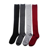 Warm Thigh High Socks Women Solid Color Over Knee Long Boot Knitted Cable Knit