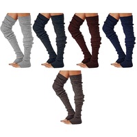 Winter Long Warm Leg Socks Warmers Knitted Crochet Thigh High Long Bubble Women