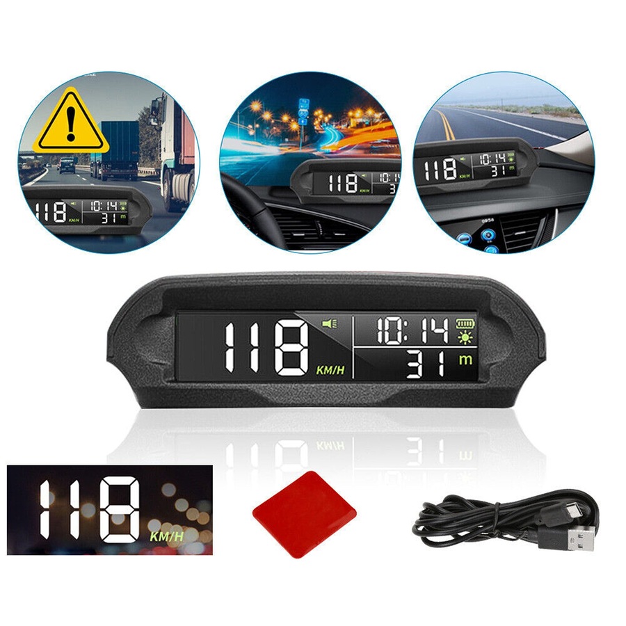 Wireless Car Hud Head-up Display Solar Panel Digital GPS Speedometer Universal