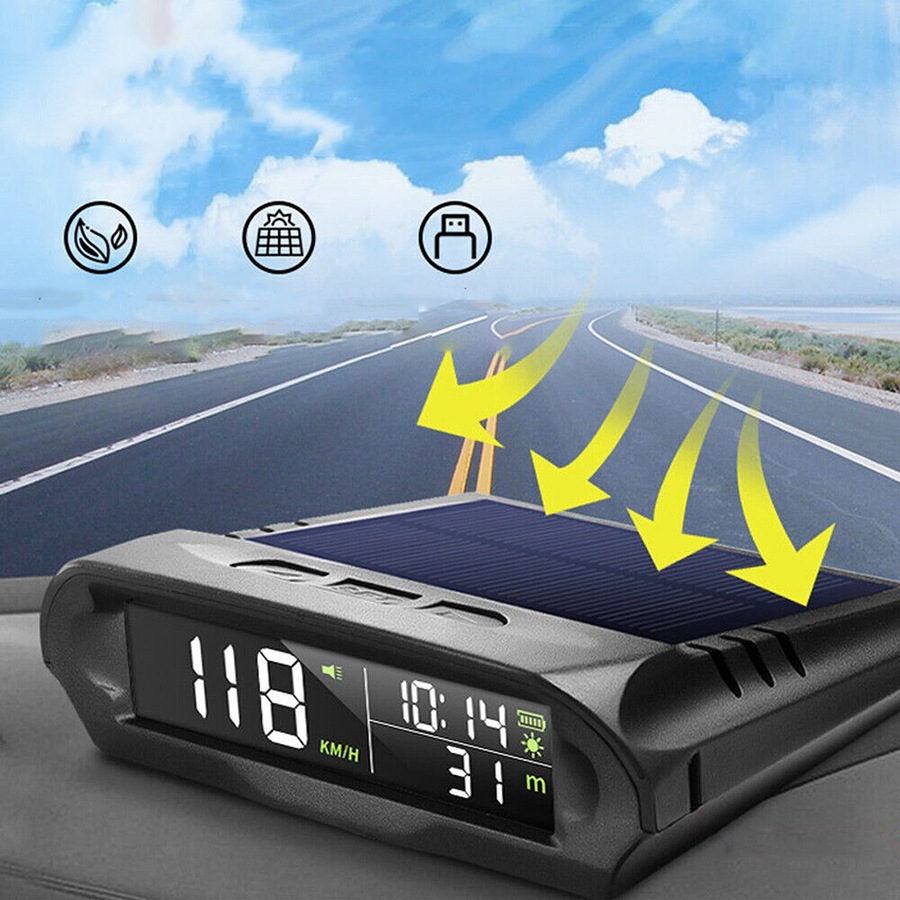 Wireless Car Hud Head-up Display Solar Panel Digital GPS Speedometer Universal