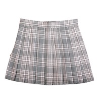 Women Girls School Pleated Skirt Summer High Waist Tartan Short Skirt - Grey Grid