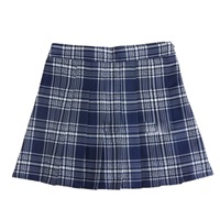 Women Girls School Pleated Skirt Summer High Waist Tartan Short Skirt - Navy Grid