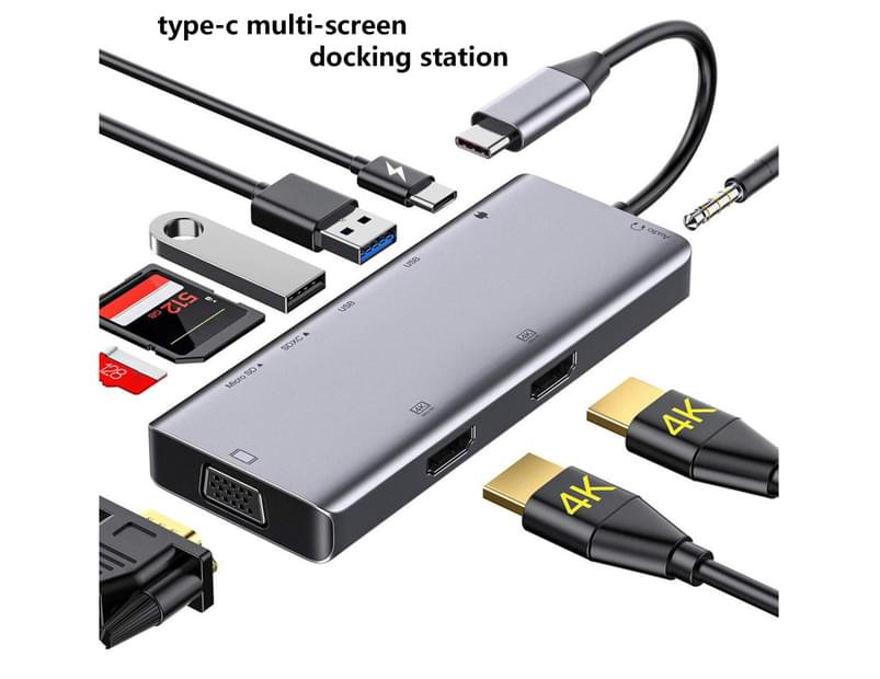 Buy Docking Station 9-in-1 Triple Display Adapter 2 HDMI-compatible VGA ...