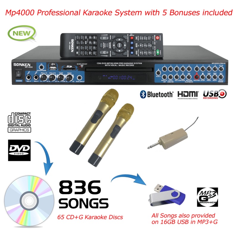 Buy Sonken MP4000 Pro Karaoke Machine + 836 Karaoke Songs + 2 Wireless
