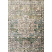 Venice Green and Ivory Distressed Transitional Washable Rugs