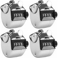 4 Digit Hand Tally Counters,4 Pack Mechanical Lap Tracker Manual Clicker with Metal Finger Ring Hoop Holder - Silver