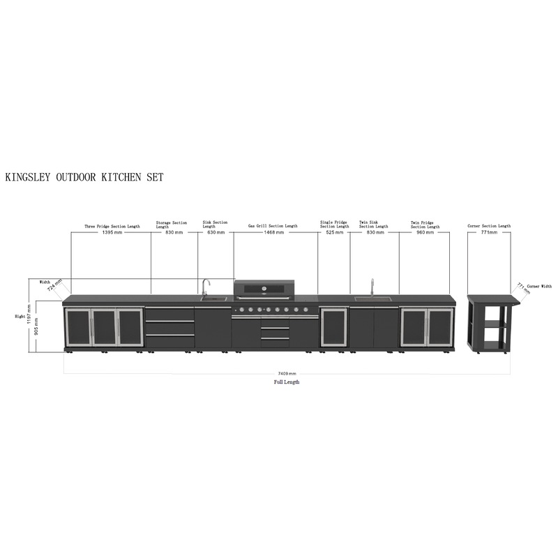 Buy Kingsley 6Burner Outdoor BBQ Kitchen Black Stainless Steel, Stone