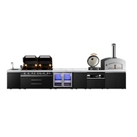 Element Twin Hood 8 Burner Outdoor BBQ Kitchen: High Grade 304 SS + White Stone 3.7 - 2DR Fridge + Sink + Wok Burner