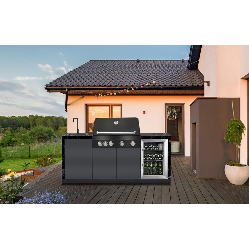 Buy Rockpool 4B Designer Black Outdoor BBQ Kitchen Package inc Fridge, Sink Rear Infrared