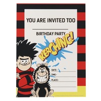 Beano Tableware Party Invitations x8 Child Red Black Yellow