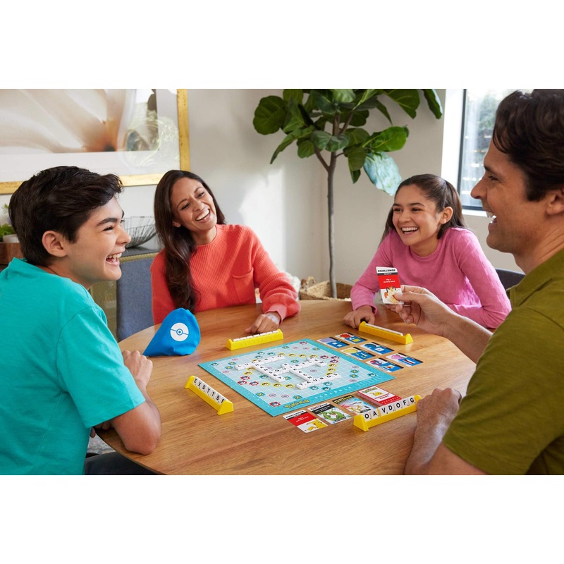 Mattel Games Scrabble Pokémon Board Game, Family Word Game with Two Ways to Play, includes 50 Challenge Cards featuring Pokémon characters for 2-4 Players, UK Version, HXB94