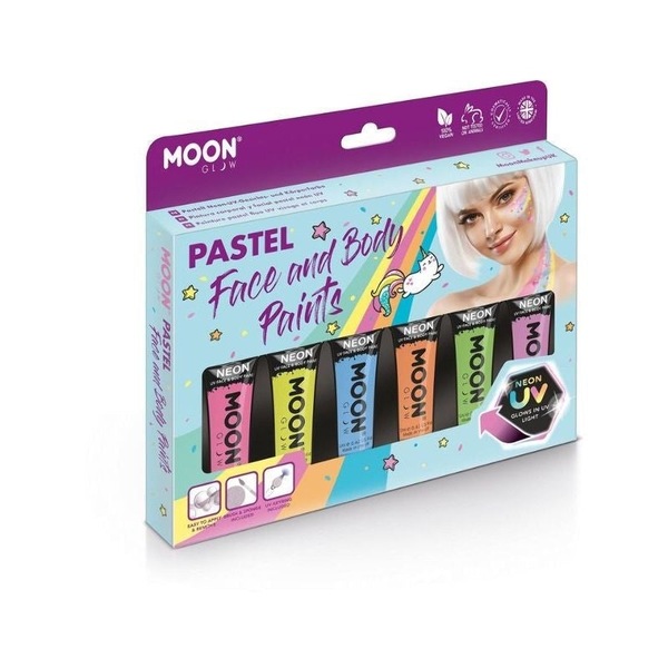 Moon Glow Pastel Neon UV Body Crayons 6 Assorted Colours Box Set Costume Make Up
