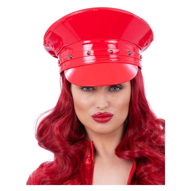 Red Wetlook Studded Captains Hat Red Wetlook Studded Captains Hat