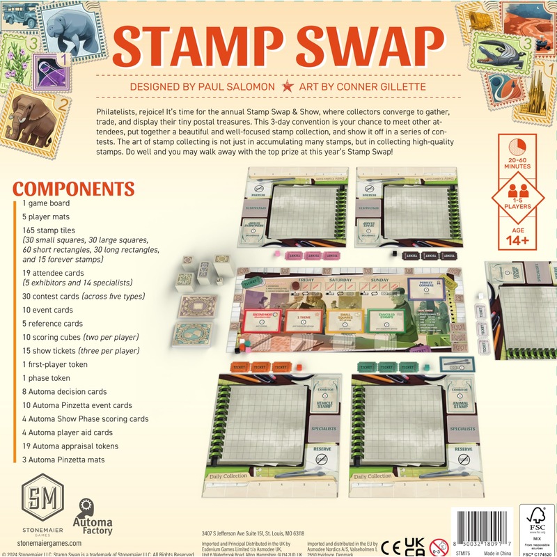 Stonemaier Games: Stamp Swap | A Competitive Stamp Collecting Strategy Board Game for Adults and Family | Curate The Most Beautiful and Well-Focused Stamp Collection | 1-5 Players, 60 Mins, Ages 14+ Stonemaier Games: Stamp Swap | A Competitive Stamp Collecting Strategy Board Game for Adults and Family | Curate The Most Beautiful and Well-Focused Stamp Collection | 1-5 Players, 60 Mins, Ages 14+