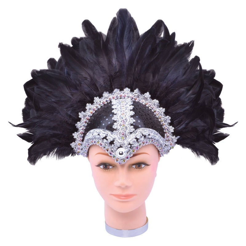 Buy Black Feather Helmet With Silver Jewel And Braiding Plume Mydeal