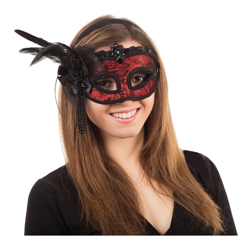 Buy Womens Red Side Feather Mask On Headband Eye Masks Female Halloween