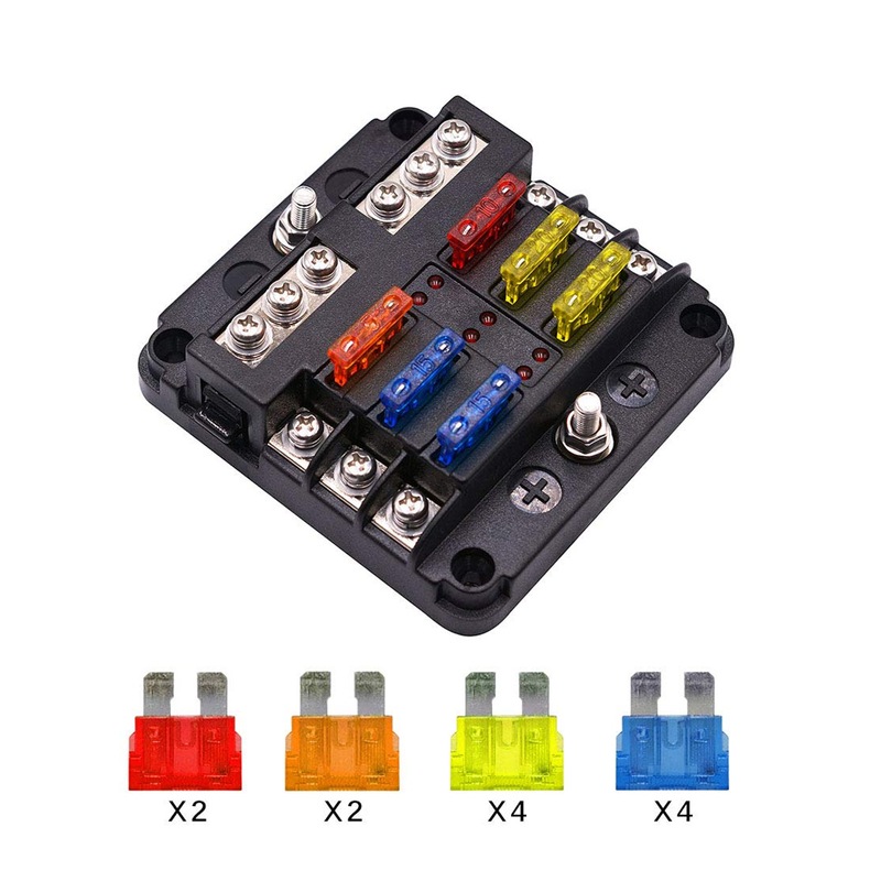 Buy 6 Fuse Block with LED Indicator and 12 fuses, 19pc, 12 volt, 2 x
