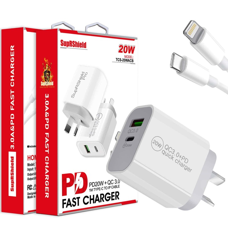 Buy 20W QC3.0 PD+USB SupRShield Fast Charging Charger Wall Plug Adapter + PD Type C to Lightning