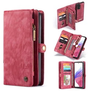 CaseMe For Samsung Galaxy A04S /A13 4G 5G Zipper & Detachable Retro Leather Pouch Wallet Flip Purse Bag Detachable Phone Case Cover (Red)