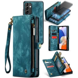 CaseMe For Samsung Galaxy A14 5G Zipper & Detachable Retro Leather Pouch Wallet Flip Purse Bag Detachable Phone Case Cover (Sky Blue)