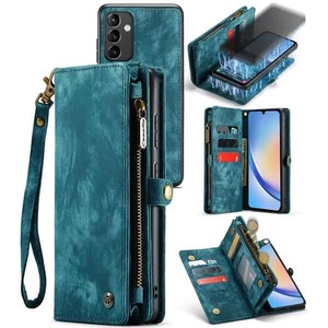CaseMe For Samsung Galaxy A34 5G Zipper & Detachable Retro Leather Pouch Wallet Flip Purse Bag Detachable Phone Case Cover (Sky Blue)