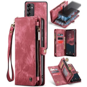 CaseMe For Samsung Galaxy A34 5G Zipper & Detachable Retro Leather Pouch Wallet Flip Purse Bag Detachable Phone Case Cover (Red)