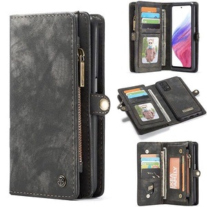 CaseMe For Samsung Galaxy A53 5G Zipper & Detachable Retro Leather Pouch Wallet Flip Purse Bag Detachable Phone Case Cover (Black)