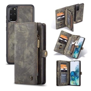 CaseMe For Samsung Galaxy S20+ /S20 Plus Zipper & Detachable Retro Leather Pouch Wallet Flip Purse Bag Detachable Phone Case Cover (Black)