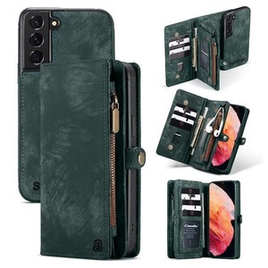 CaseMe For Samsung Galaxy S23+ /S23 Plus Zipper & Detachable Retro Leather Pouch Wallet Flip Purse Bag Detachable Phone Case Cover (Green)
