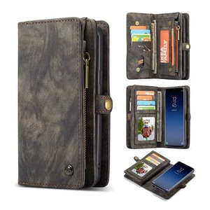 CaseMe For Samsung Galaxy S9 Zipper & Detachable Retro Leather Pouch Wallet Flip Purse Bag Detachable Phone Case Cover (Black)