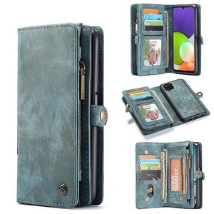 For CaseMe For Samsung Galaxy A22 4G Zipper & Detachable Retro Leather Pouch Wallet Flip Purse Bag Detachable Phone Case Cover (Sky Blue)