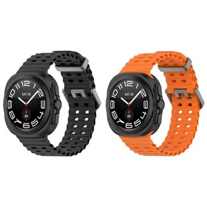 For Samsung Galaxy Watch Ultra 47mm Silicon Sports Wristband (Black + Orange)