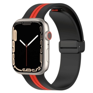 Magnetic D-Buckle Sports Wristband For Apple Watch Series 8 /7 /SE /6 /5 /4 /3 /2 /1 Ultra Loop Strap 38mm 40mm 41mm- (Black+Red)