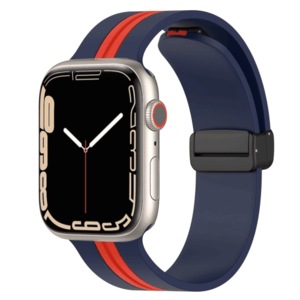 Magnetic D-Buckle Sports Wristband For Apple Watch Series 8 /7 /SE /6 /5 /4 /3 /2 /1 Ultra Loop Strap 42mm 44mm 45mm 49mm- (Blue+Red)