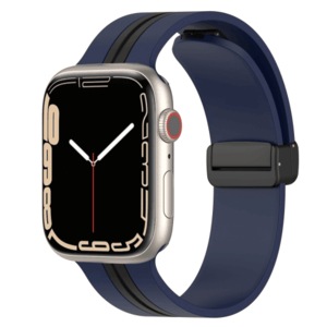 Magnetic D-Buckle Sports Wristband For Apple Watch Series 8 /7 /SE /6 /5 /4 /3 /2 /1 Ultra Loop Strap 42mm 44mm 45mm 49mm- (Blue+Black)
