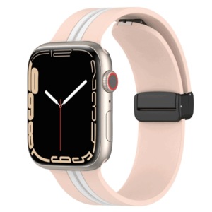Magnetic D-Buckle Sports Wristband For Apple Watch Series 8 /7 /SE /6 /5 /4 /3 /2 /1 Ultra Loop Strap 42mm 44mm 45mm 49mm- (Pinkl+White)