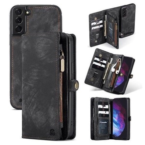 SupRShield For Samsung Galaxy S23 Zipper & Detachable Retro Leather Pouch Wallet Flip Purse Bag Detachable Phone Case Cover (Black)
