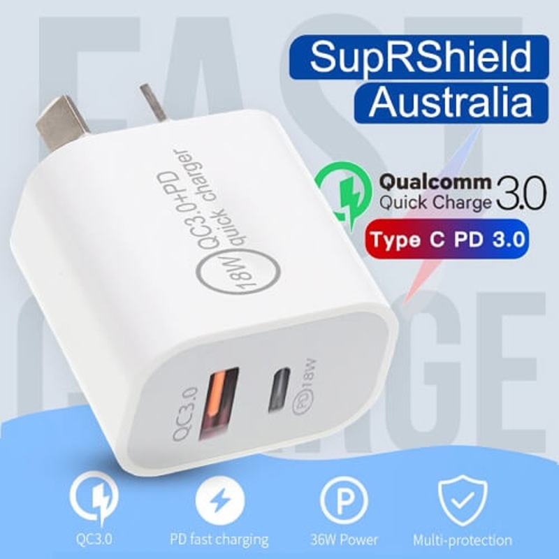 Buy SupRShield Pro 18W Dual PD +USB TypeC Fast Charging Wall Plug