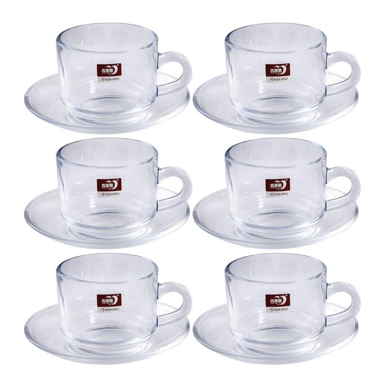 Buy Glass Treo Mug Style Tea Cup with Saucer Set of 6 210 ml MyDeal